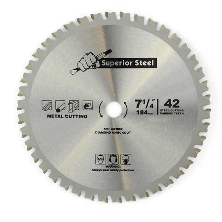 SUPERIOR STEEL 7-1/4 Inch 42 Teeth 5/8 Inch Arbor Metal Ferrous Cutting Carbide Tipped Saw Blade 18542